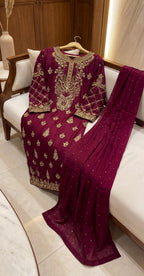 Mehfil | 3 Piece | Stitched Suit | Red