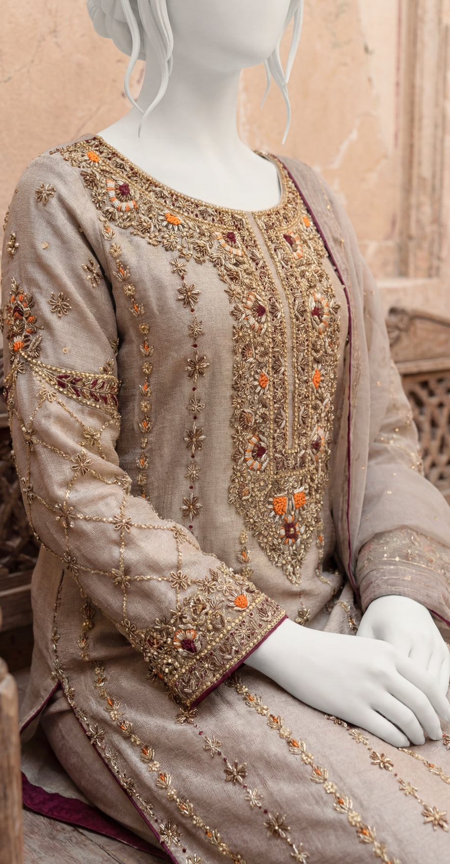 Emel | 3 Piece | Stitched Suit | Tan Brown