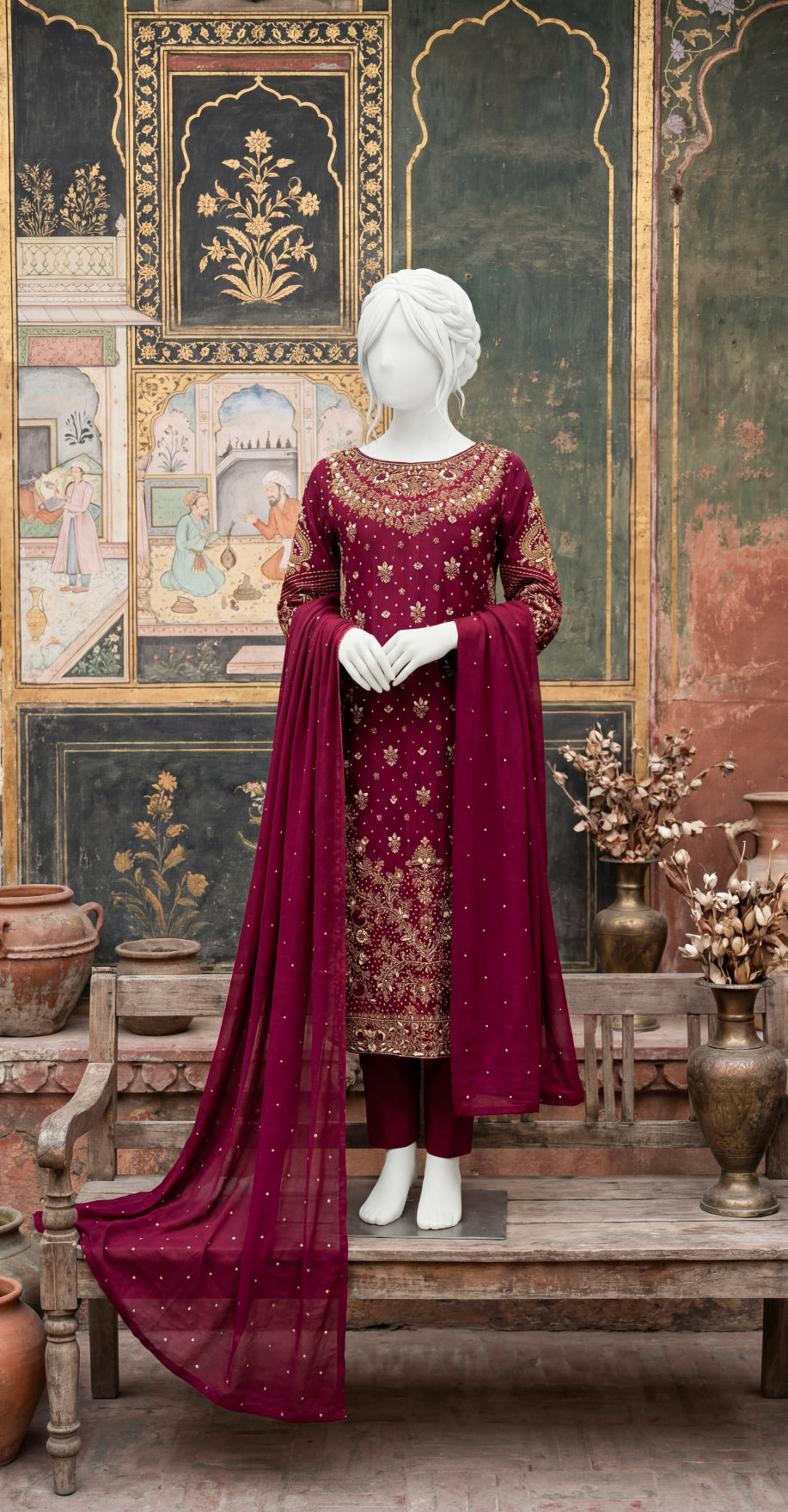Janan | 3 Piece | Stitched Suit | Red