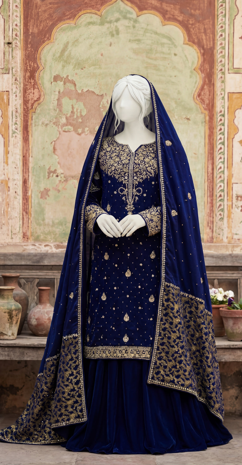 Ashnoor | 3 Piece | Stitched Suit | Navy Blue