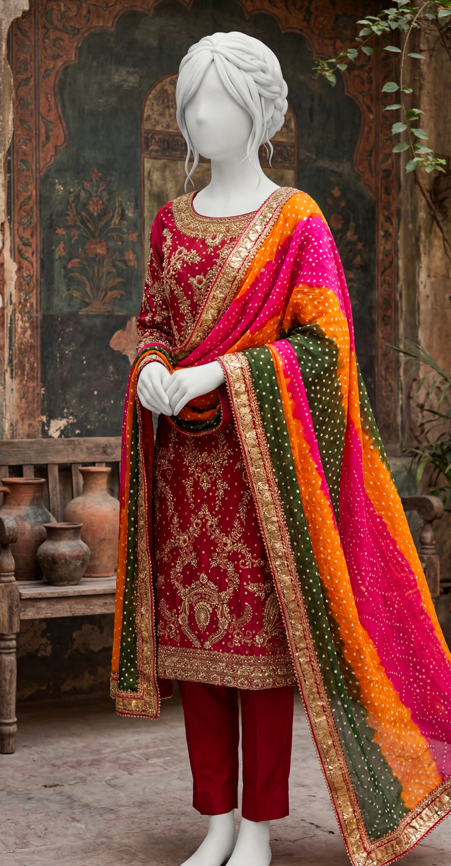 Rangrasiya | 3 Piece | Stitched Suit | Red & Multi