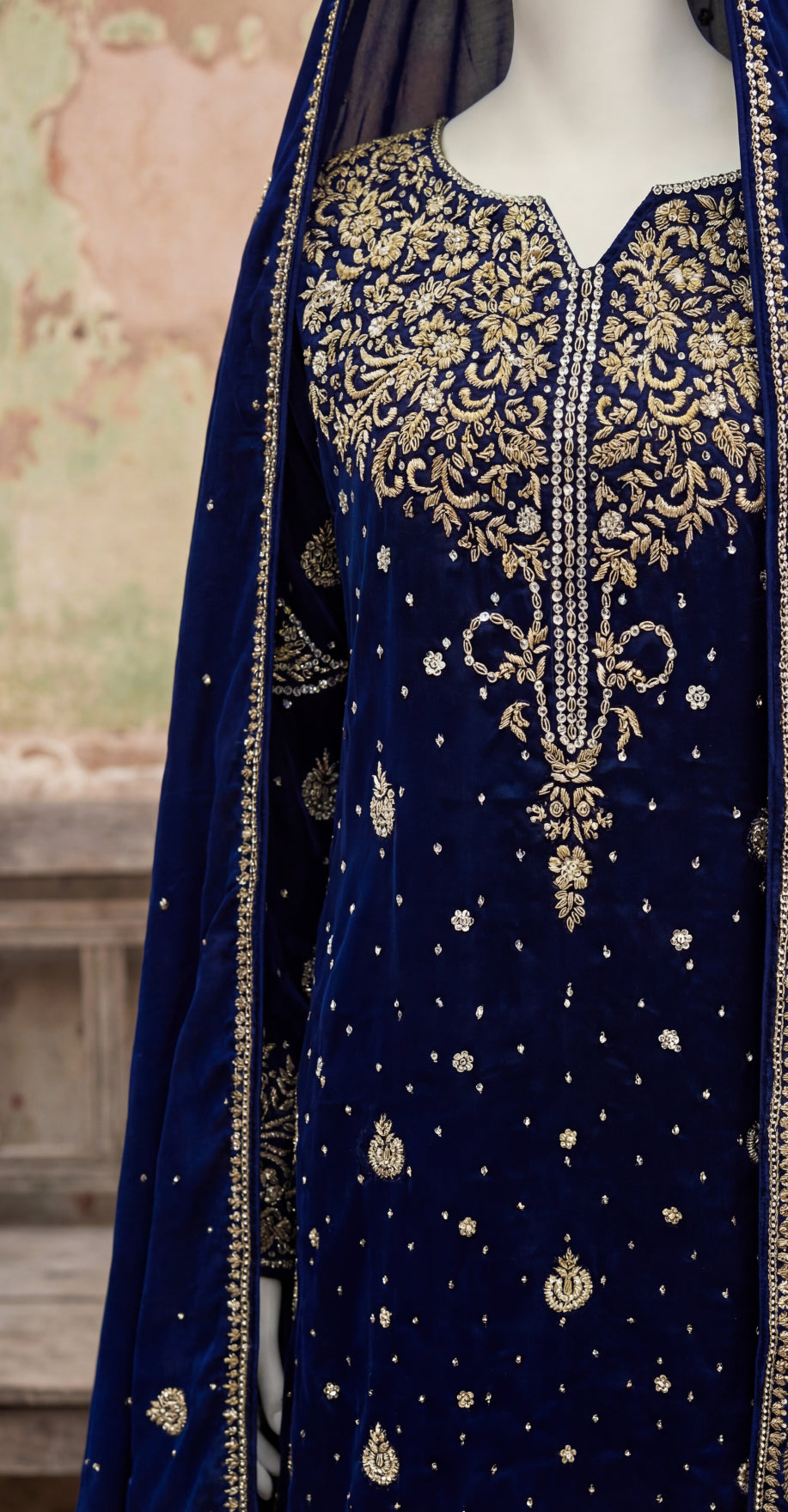 Ashnoor | 3 Piece | Stitched Suit | Navy Blue