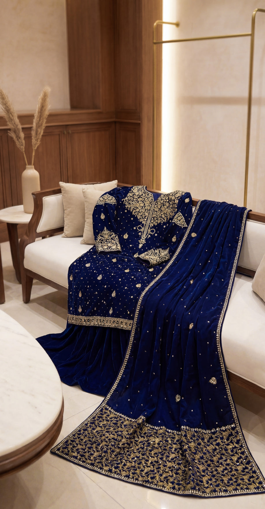Ashnoor | 3 Piece | Stitched Suit | Navy Blue