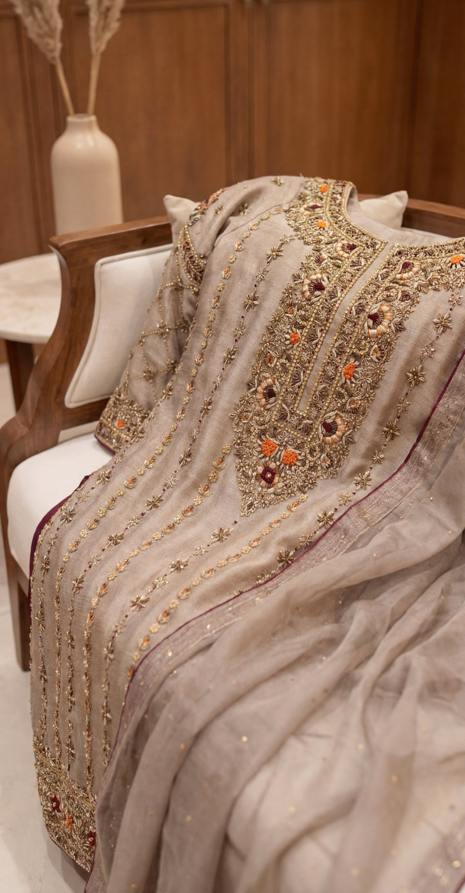 Emel | 3 Piece | Stitched Suit | Tan Brown