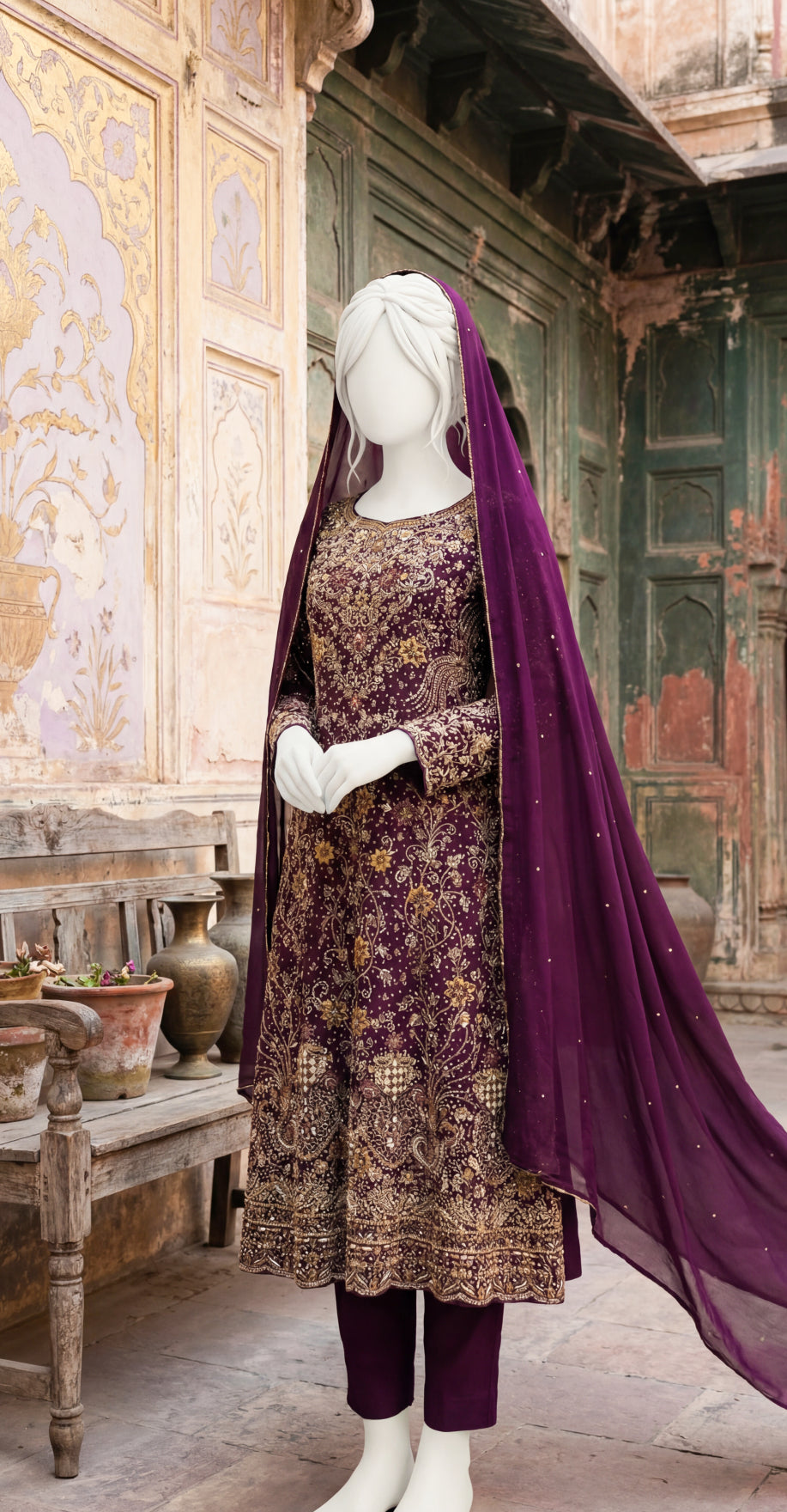 Zimmal | 3 Piece | Stitched Suit | Purple