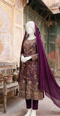 Zimmal | 3 Piece | Stitched Suit | Purple
