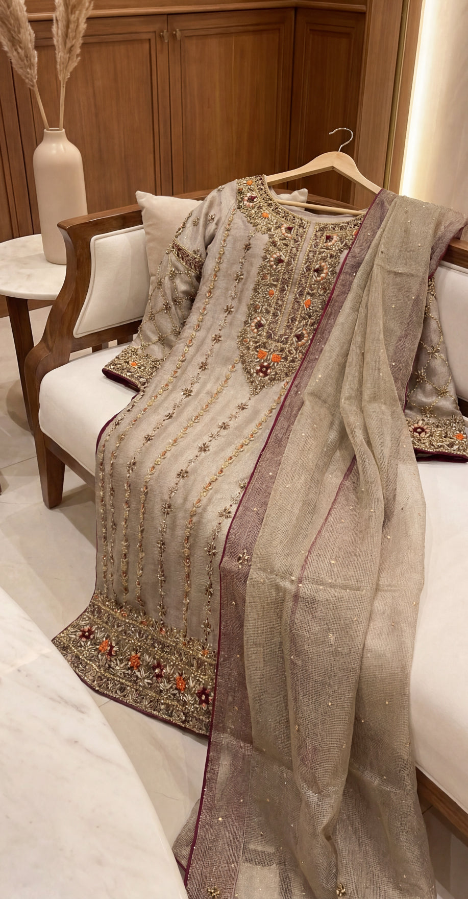 Emel | 3 Piece | Stitched Suit | Tan Brown