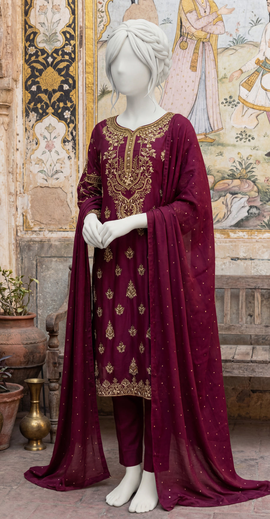 Mehfil | 3 Piece | Stitched Suit | Red