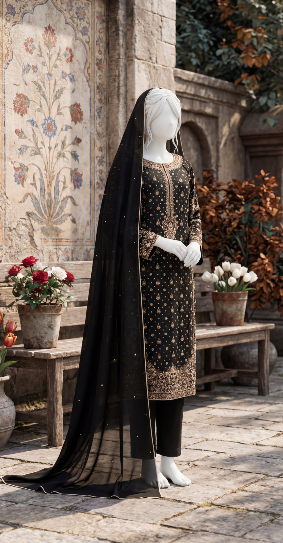 Tamanna | 3 Piece | Stitched Suit | Black
