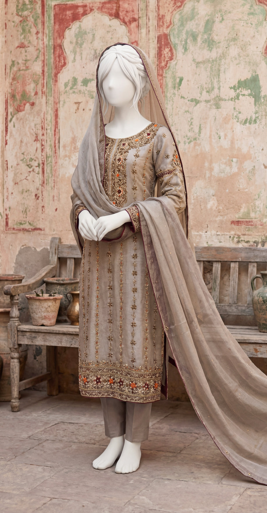 Emel | 3 Piece | Stitched Suit | Tan Brown
