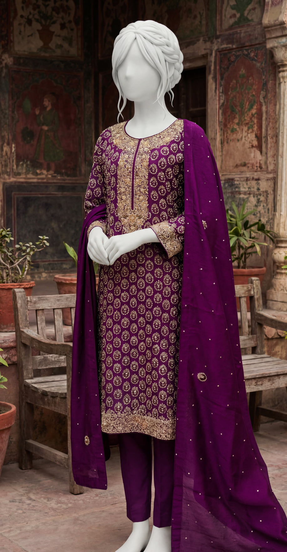 Maha | 3 Piece | Stitched Suit | Purple