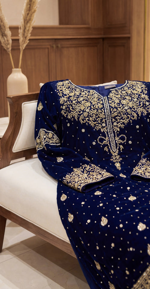 Ashnoor | 3 Piece | Stitched Suit | Navy Blue