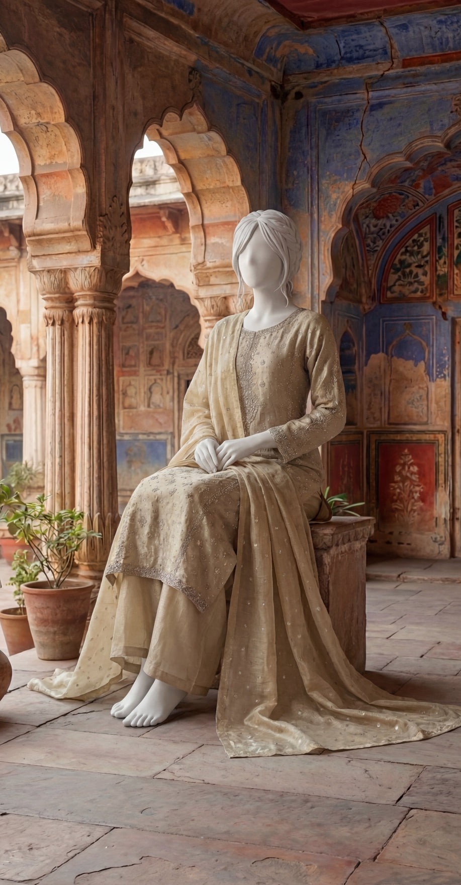 Arshiya | 3 Piece | Stitched Suit | Beige