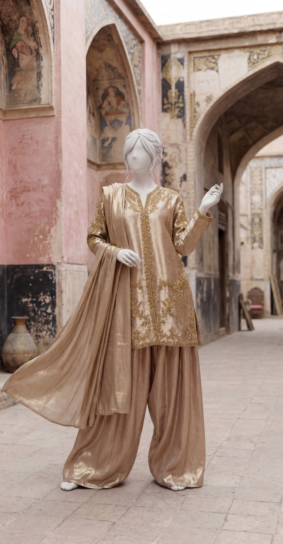 Elsa | 3 Piece | Stitched Suit | Golden