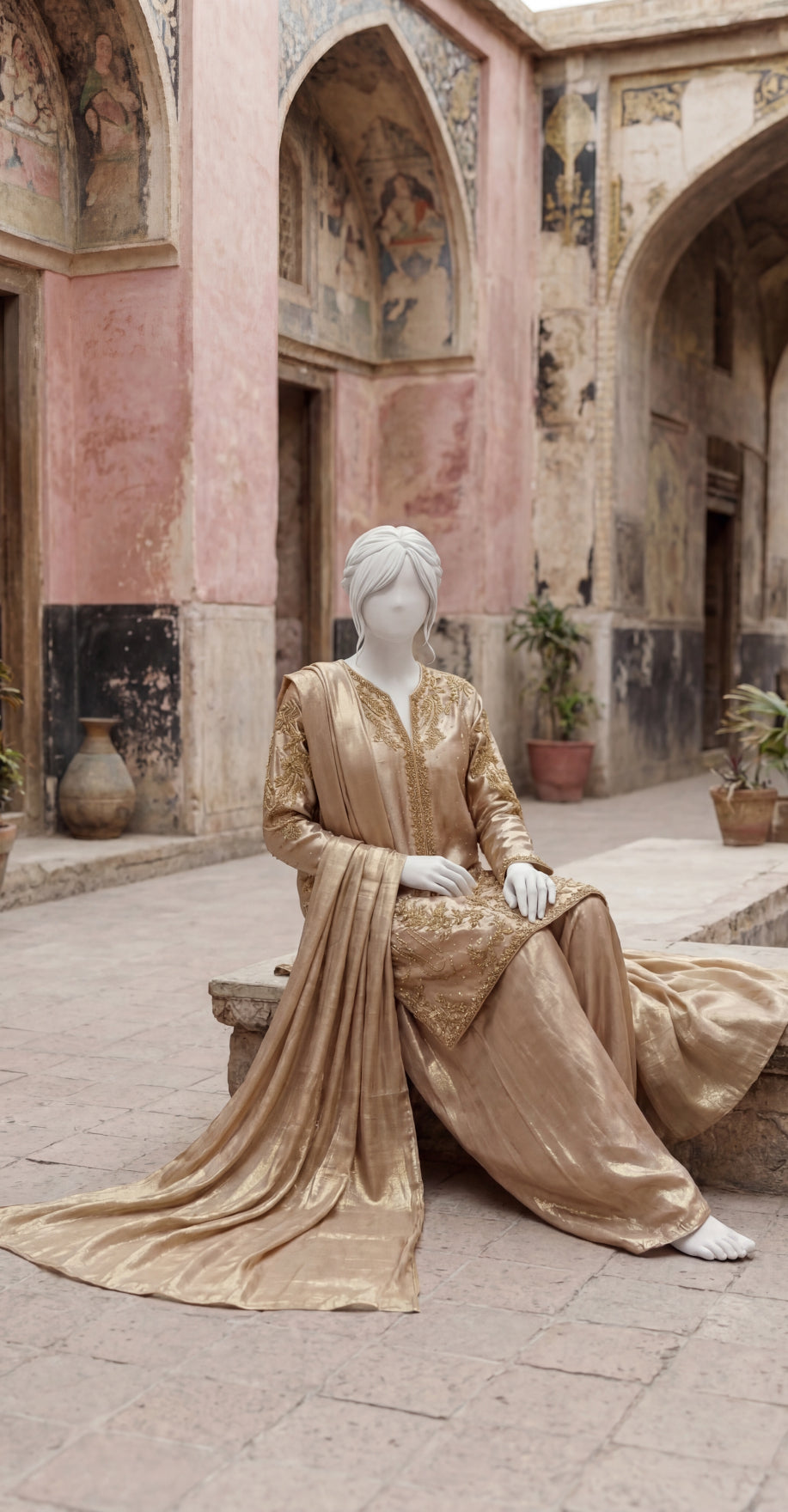 Elsa | 3 Piece | Stitched Suit | Golden