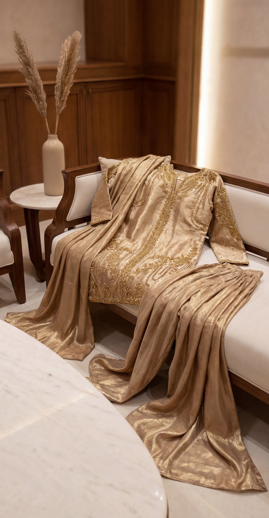 Elsa | 3 Piece | Stitched Suit | Golden
