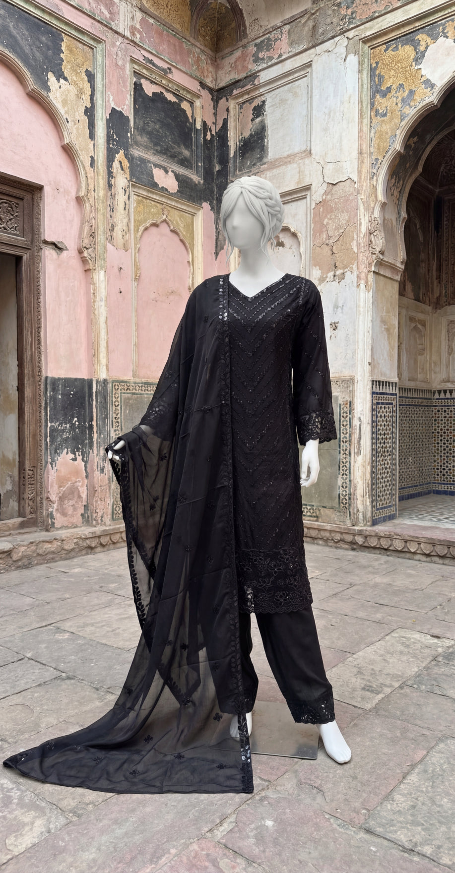 Uroosha | 3 Piece | Stitched Suit | Black