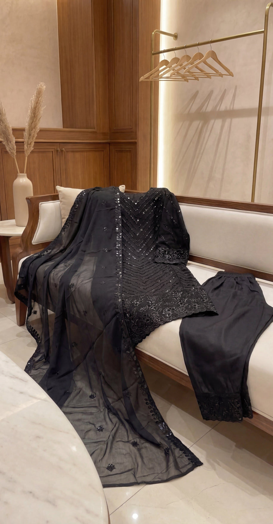 Uroosha | 3 Piece | Stitched Suit | Black