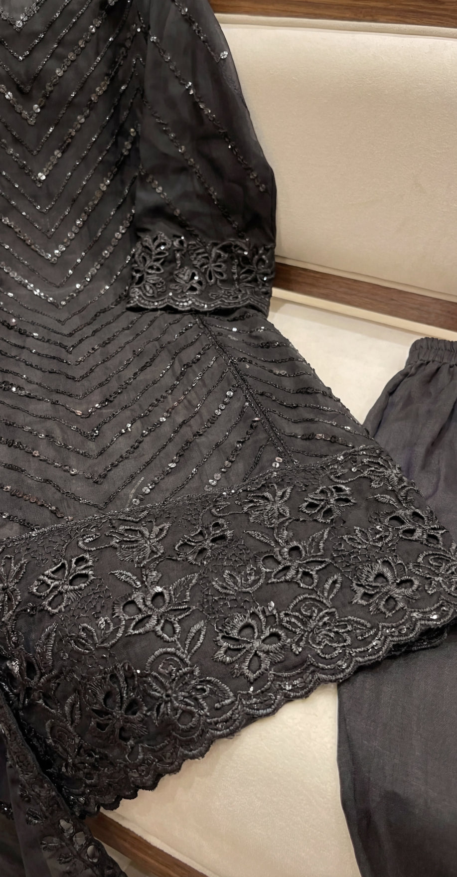 Uroosha | 3 Piece | Stitched Suit | Black