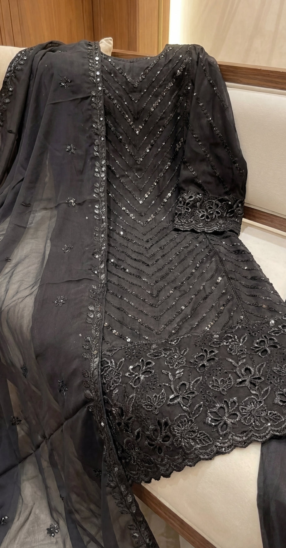 Uroosha | 3 Piece | Stitched Suit | Black
