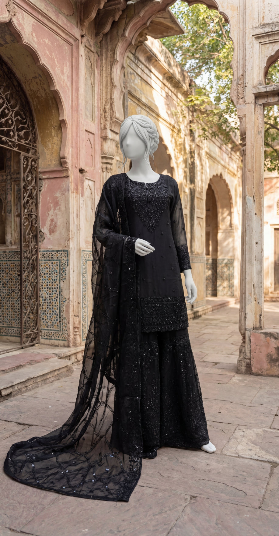 Anshara | 3 Piece | Stitched Suit | Black
