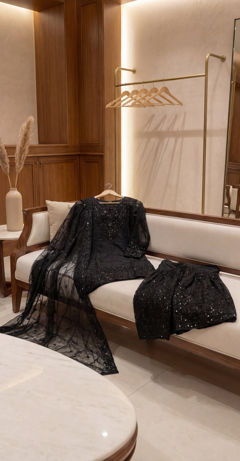 Anshara | 3 Piece | Stitched Suit | Black