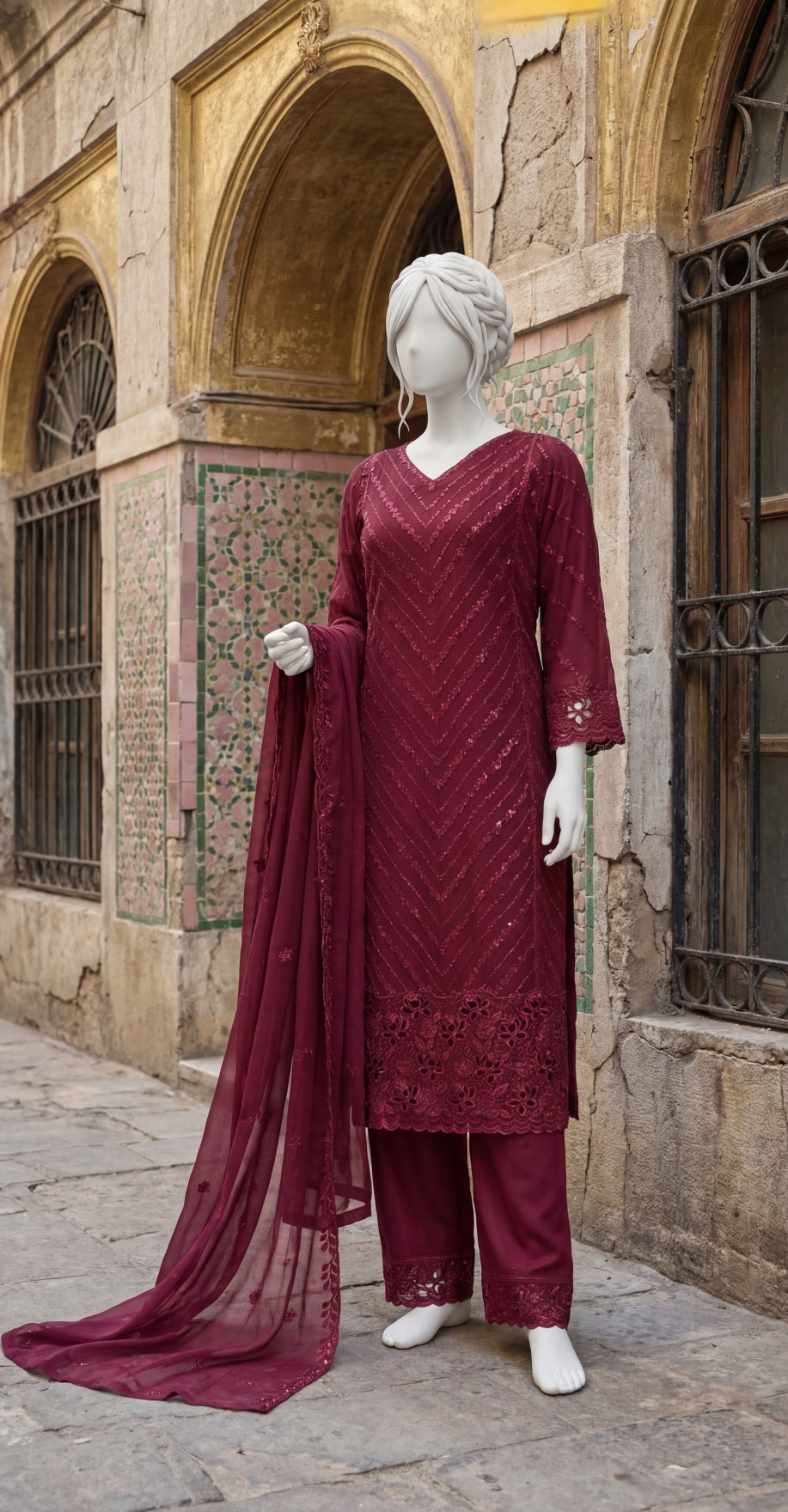 Uroosha | 3 Piece | Stitched Suit | Red