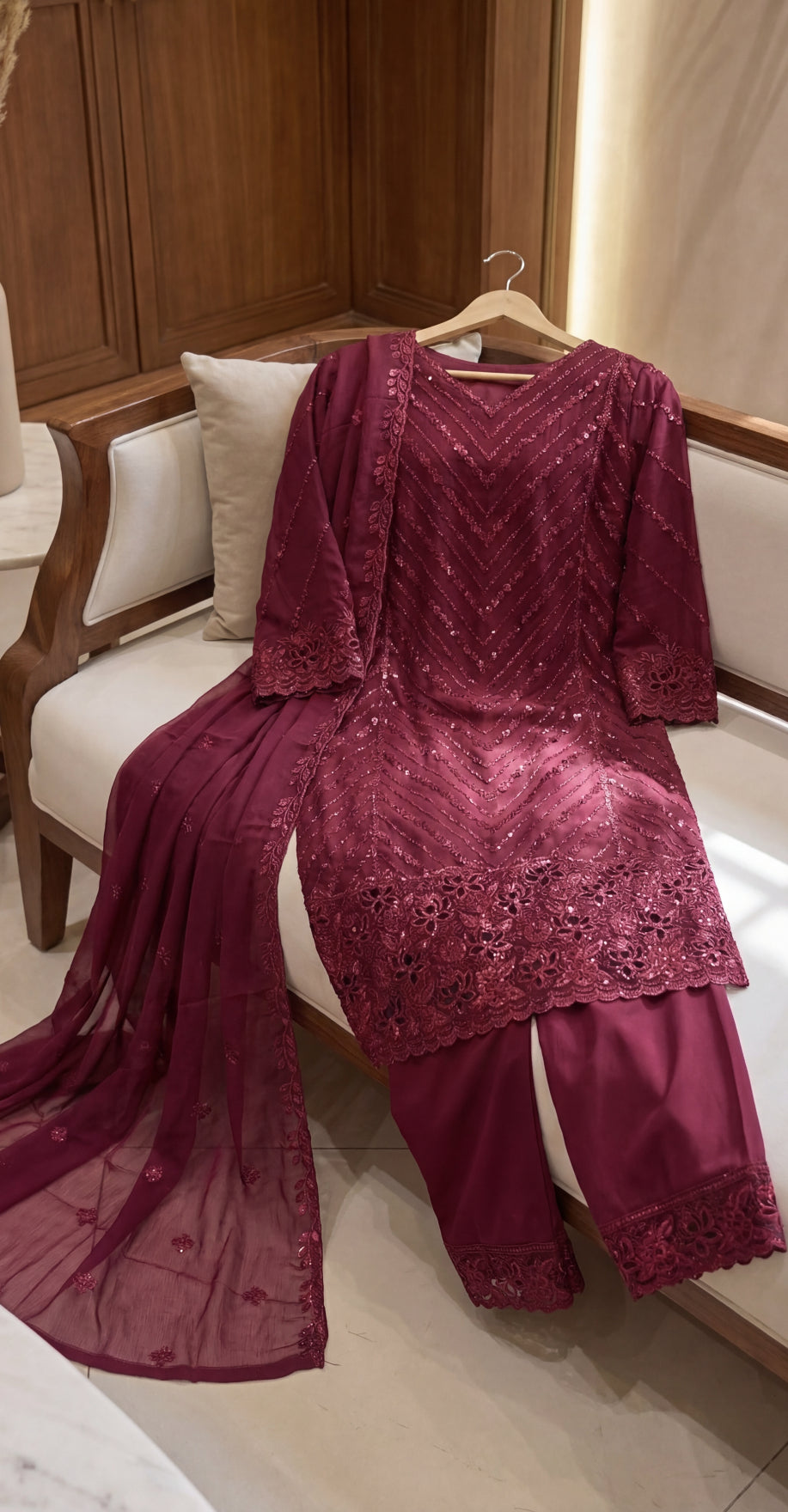 Uroosha | 3 Piece | Stitched Suit | Red