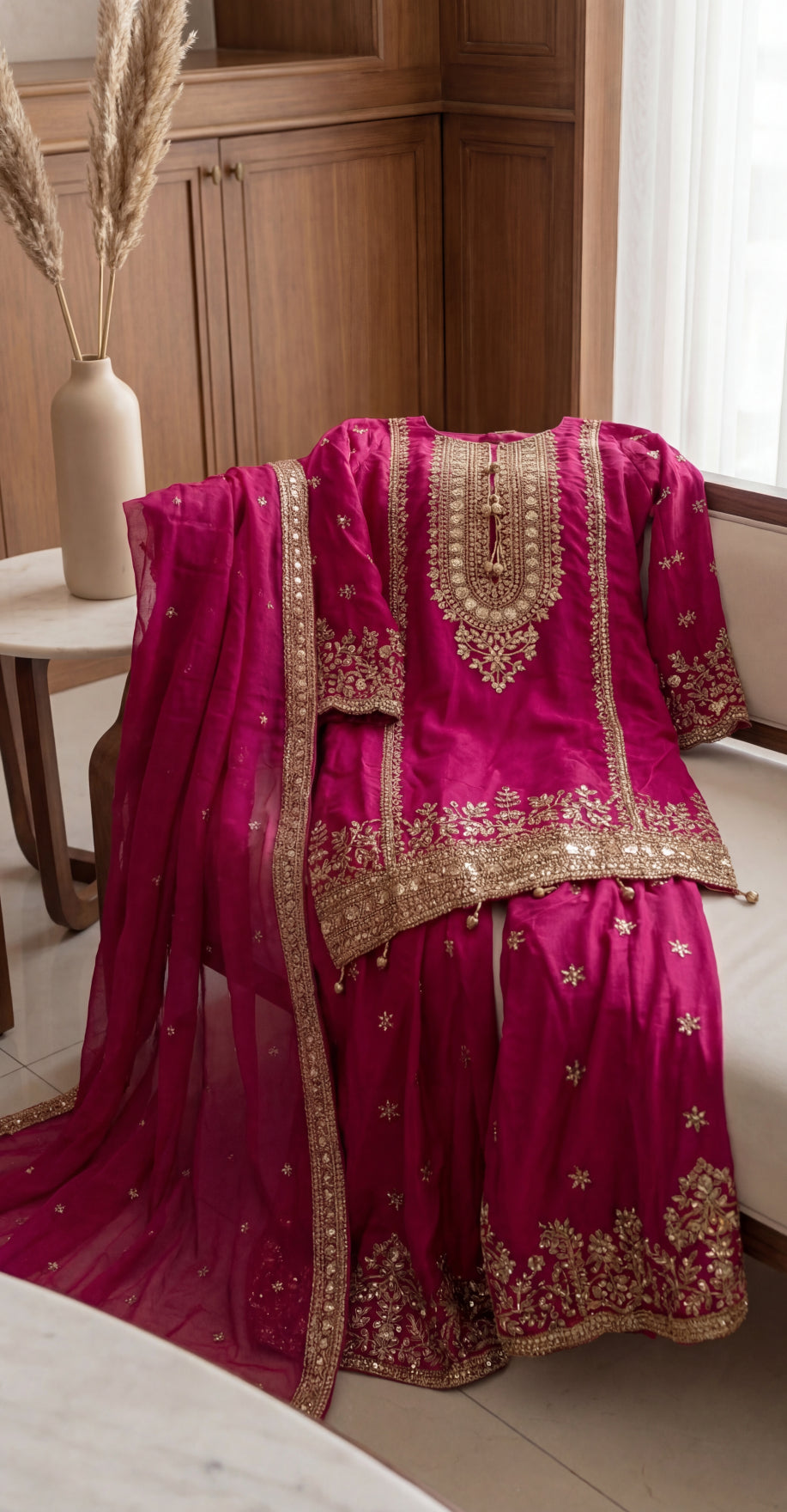 Esra | 3 Piece | Stitched Suit | Hot Pink