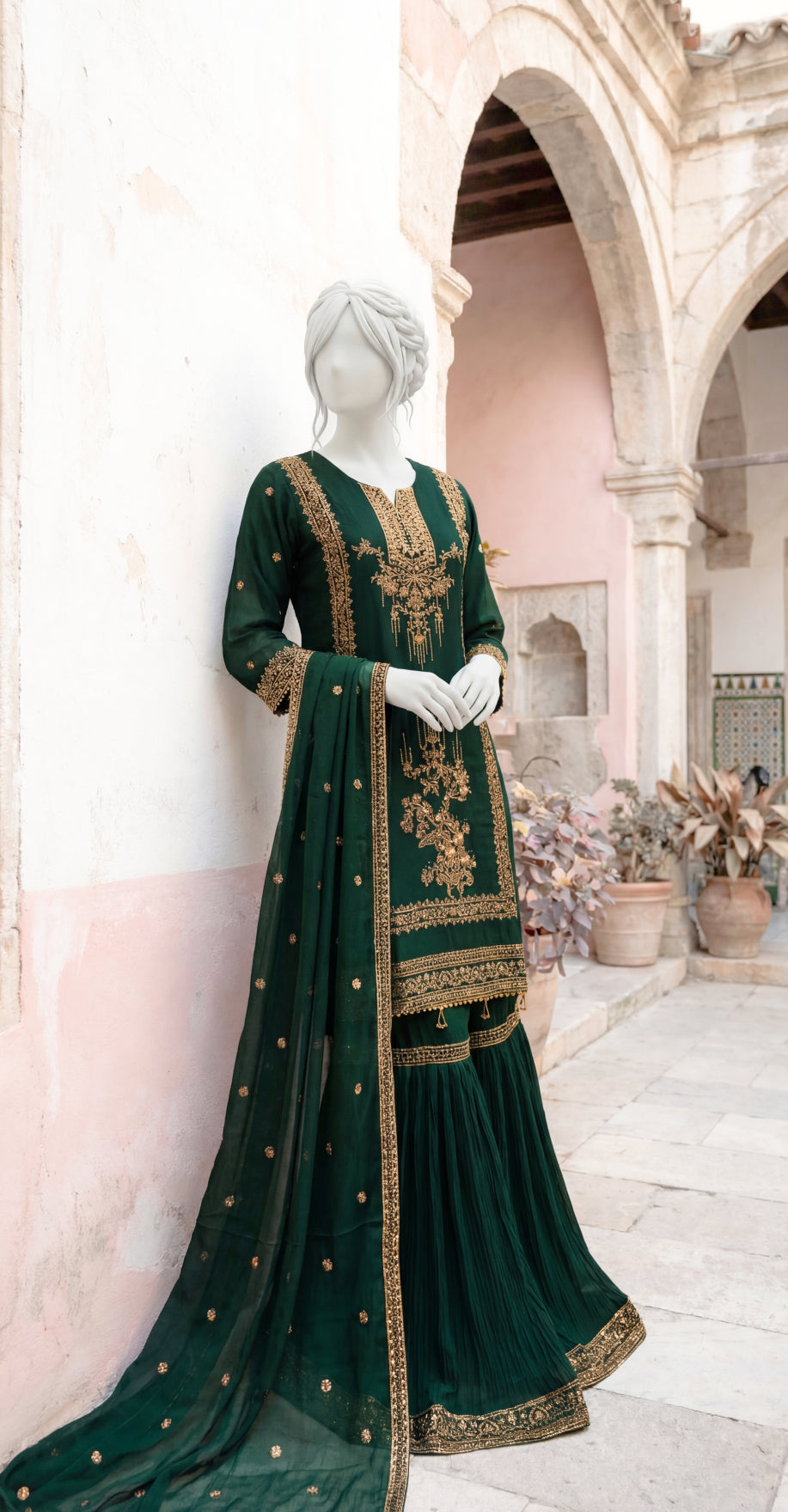 Aaniya | Gharara Set | Bottle Green