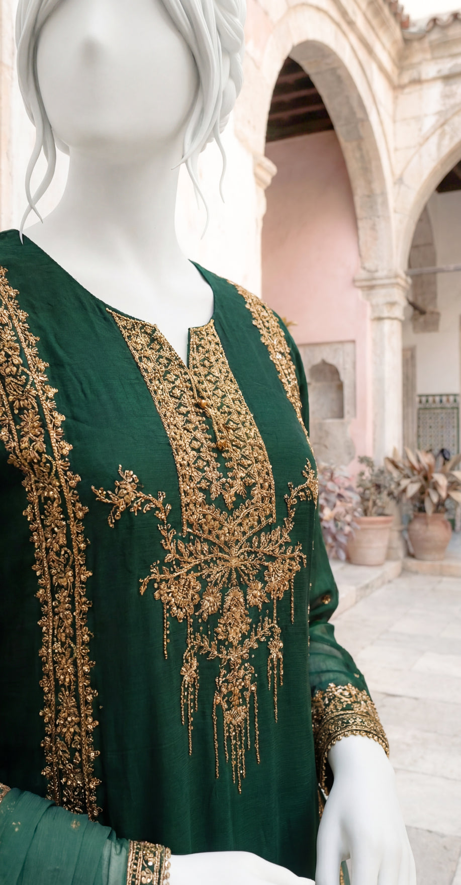 Aaniya | Gharara Set | Bottle Green