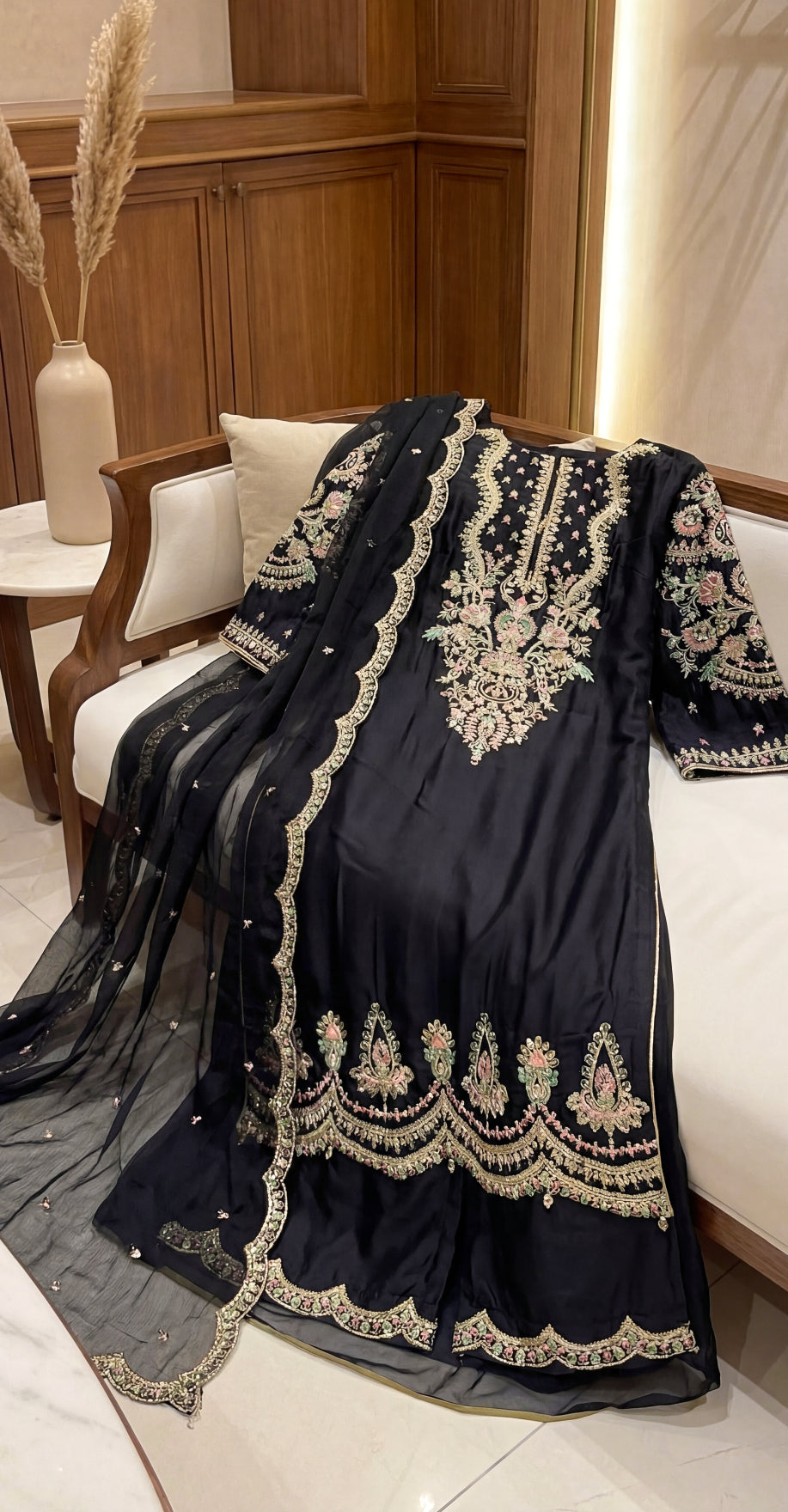 Chahat | 3 Piece | Stitched Suit | Black