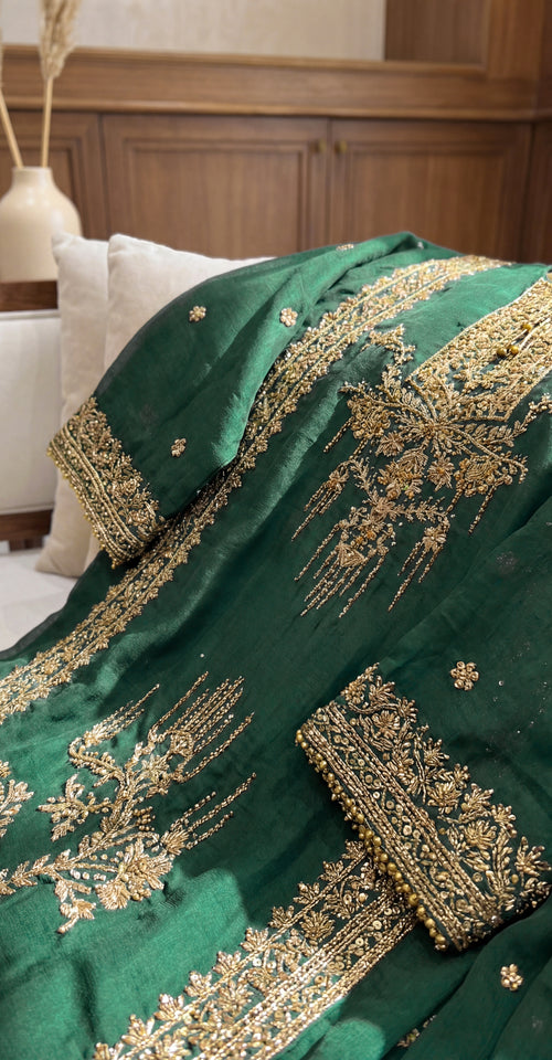 Aaniya | Gharara Set | Bottle Green