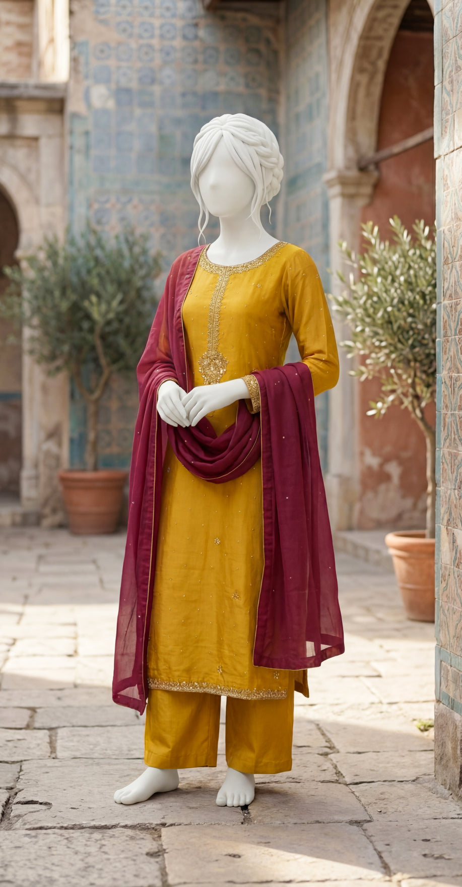 Suhoor | 3 Piece | Stitched Suit | Yellow & Red