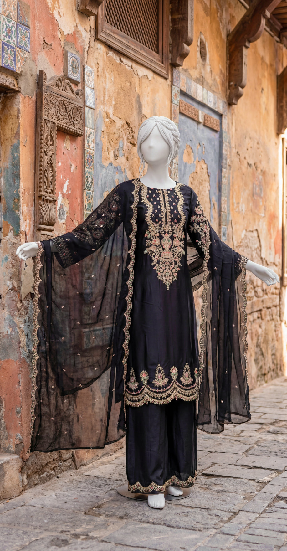 Chahat | 3 Piece | Stitched Suit | Black