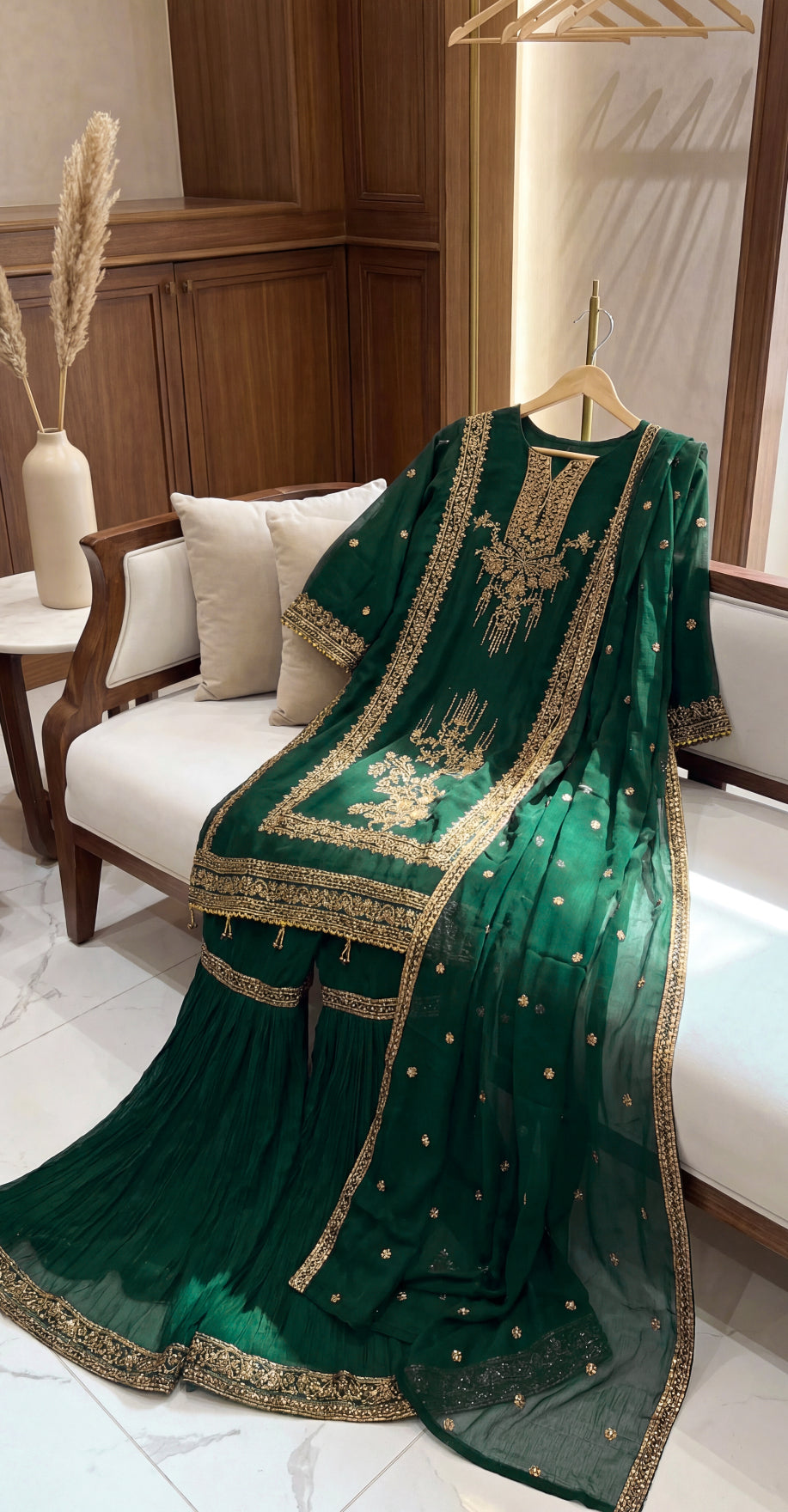 Aaniya | Gharara Set | Bottle Green
