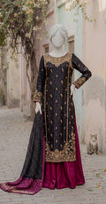 Chunar | 3 Piece | Stitched Suit | Black & Pink