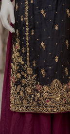 Chunar | 3 Piece | Stitched Suit | Black & Pink