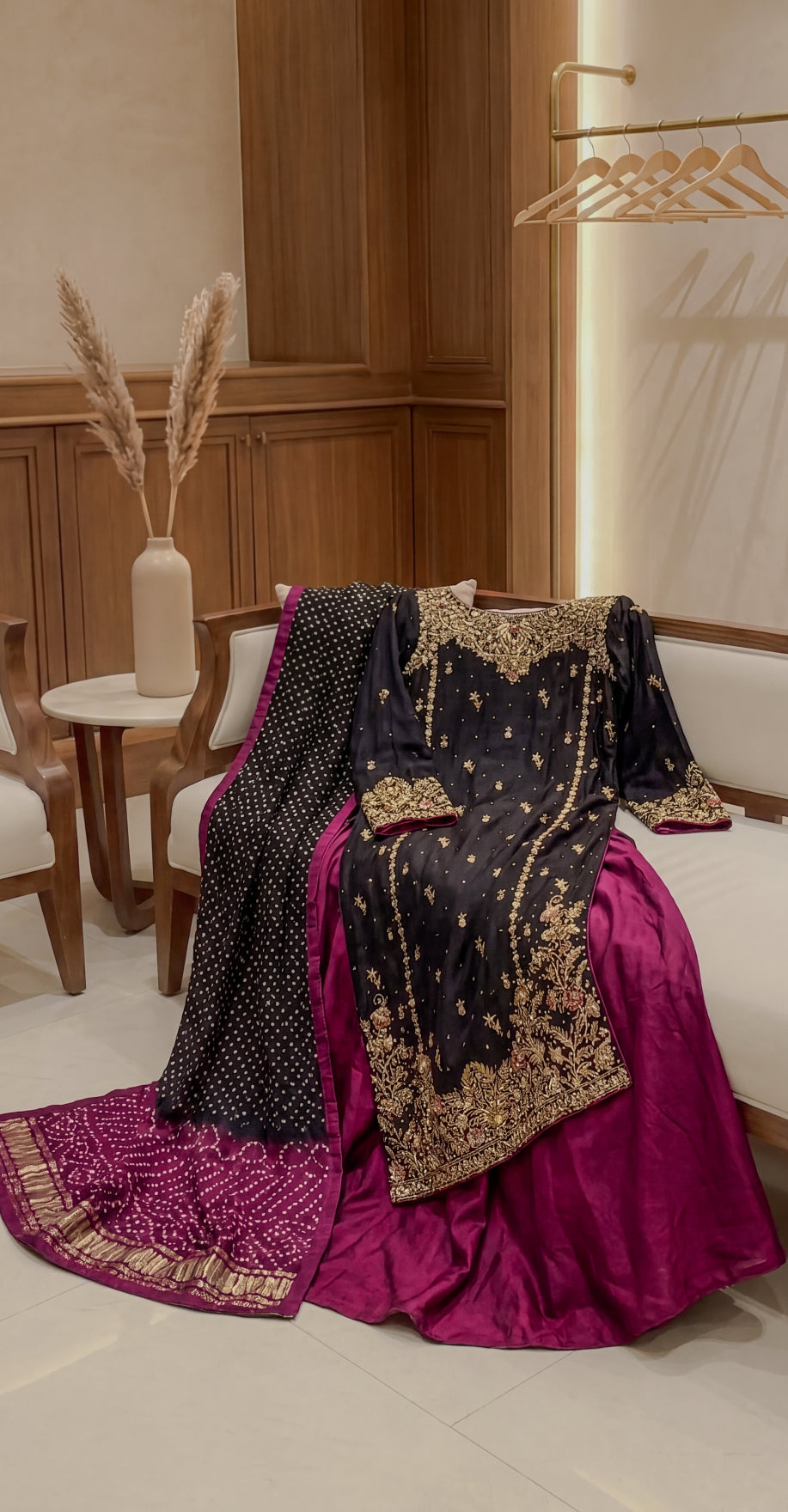 Chunar | 3 Piece | Stitched Suit | Black & Pink