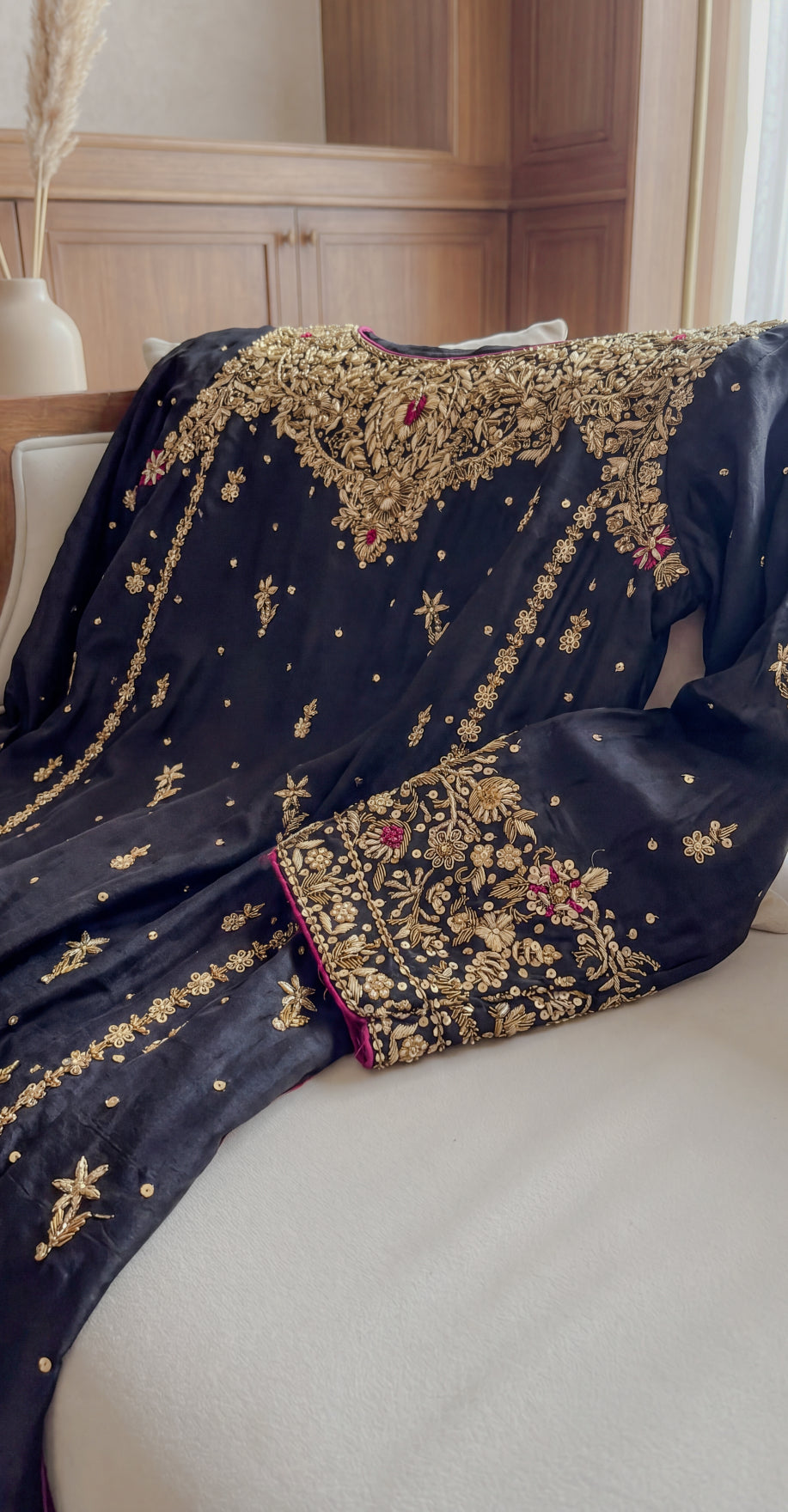 Chunar | 3 Piece | Stitched Suit | Black & Pink
