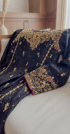 Chunar | 3 Piece | Stitched Suit | Black & Pink