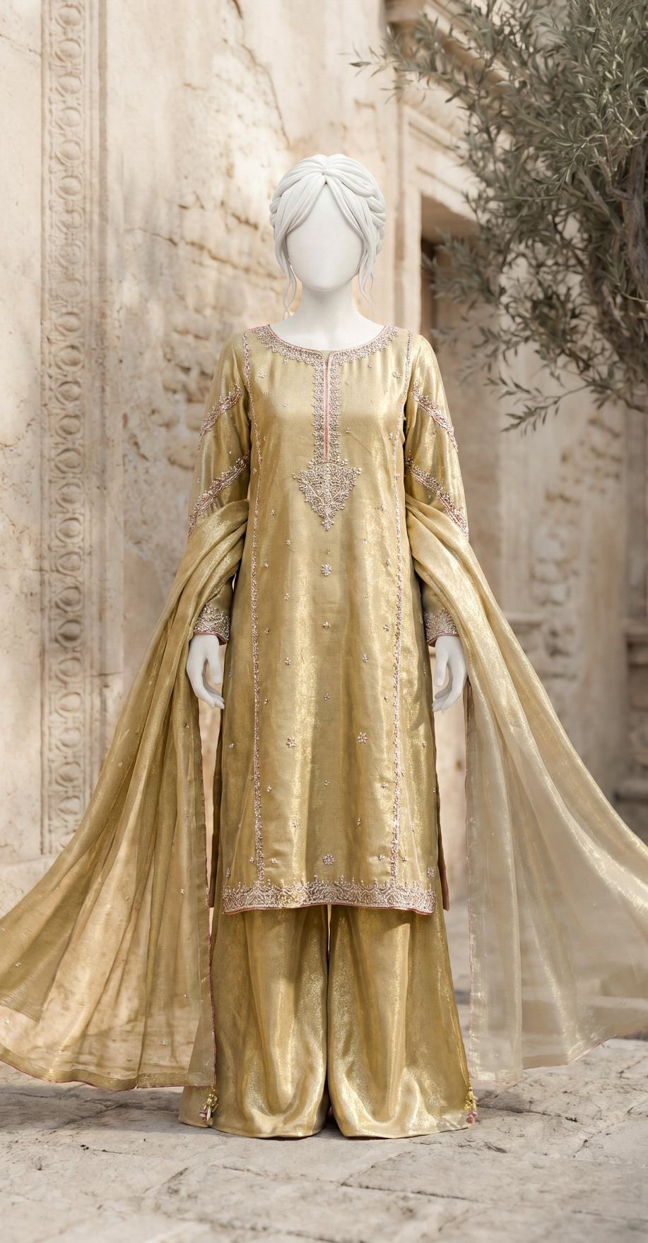 Soviya| 3 Piece | Stitched Suit | Golden