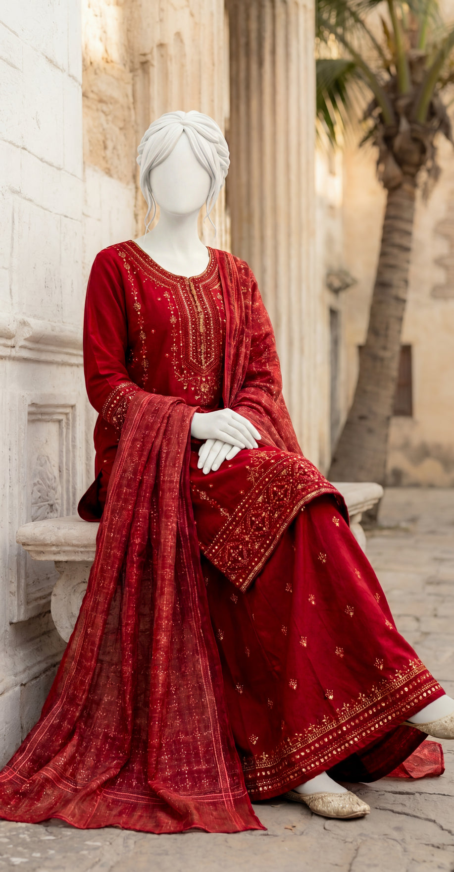 Mohala | 3 Piece | Stitched Suit | Red