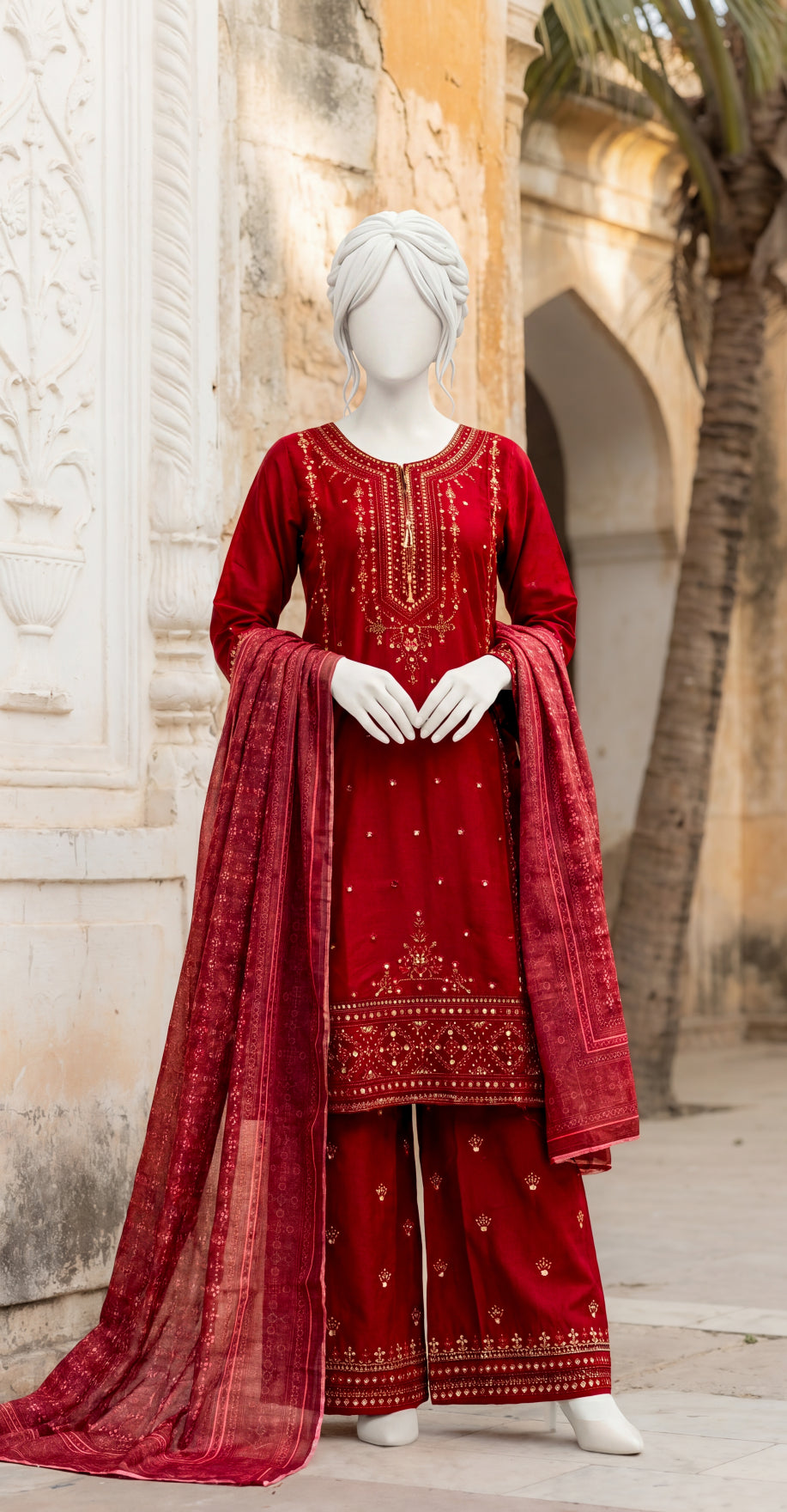 Mohala | 3 Piece | Stitched Suit | Red