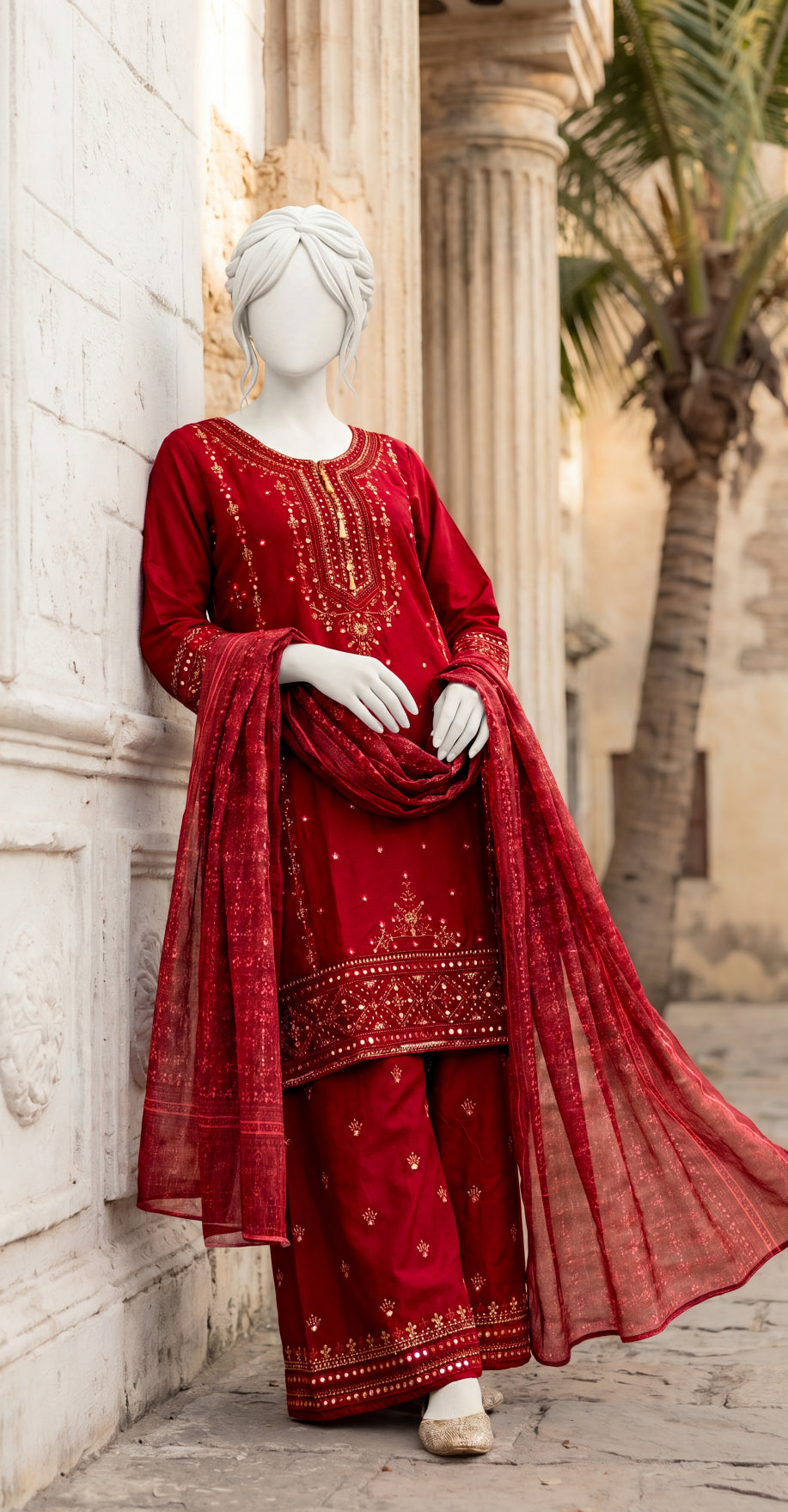 Mohala | 3 Piece | Stitched Suit | Red
