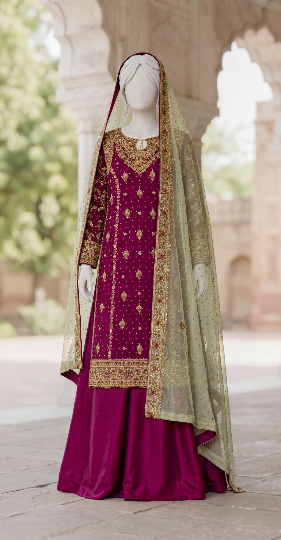 Gulfaam | 3 Piece | Stitched Suit | Magenta