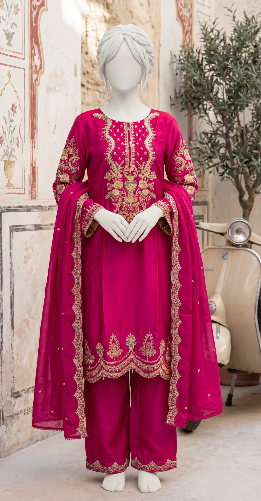 Jessica | 3 Piece | Stitched Suit | Hot Pink