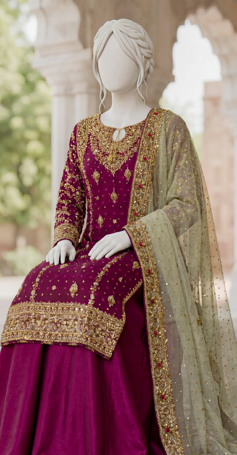 Gulfaam | 3 Piece | Stitched Suit | Magenta