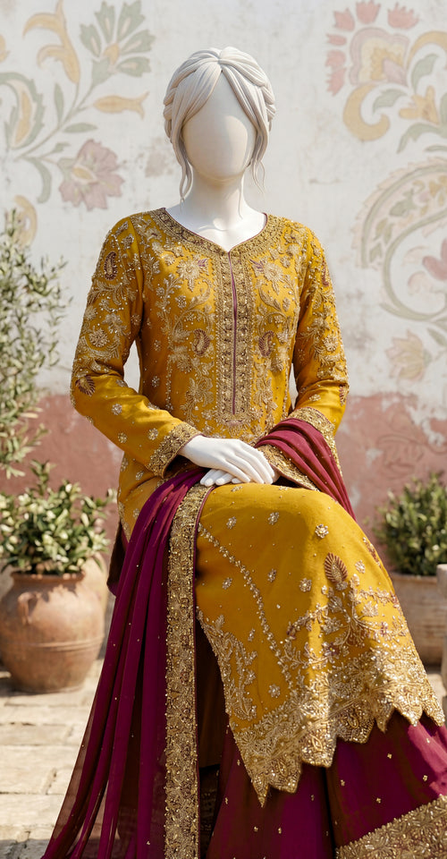 Aroosha | 3 Piece | Stitched Suit | Yellow
