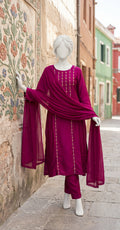 Ateera | 3 Piece | Stitched Suit | Ruby Red